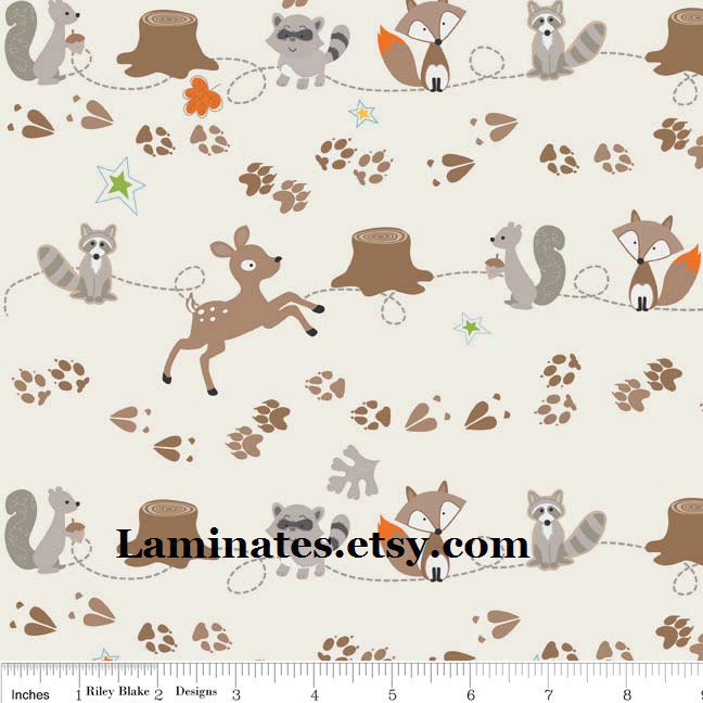18 x 20 Fox Trails Cream LAMINATED fabric (aka oilcloth, vinyl, coated)