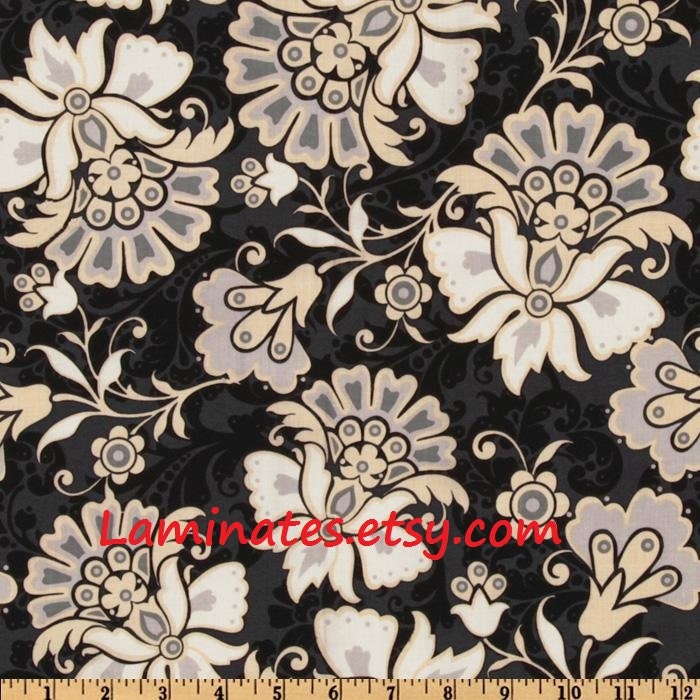 18 x 20 Black Floral LAMINATED fabric (aka oilcloth, slicker, coated) Lost & Found collection