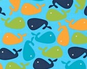 18 x 20 Urban Whales LAMINATED coated vinyl fabric - BPA free (aka oilcloth, slicker)