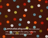 18 x 20 Remix dots on brown LAMINATED fabric (aka slicker, coated, oilcloth) BPA free urban