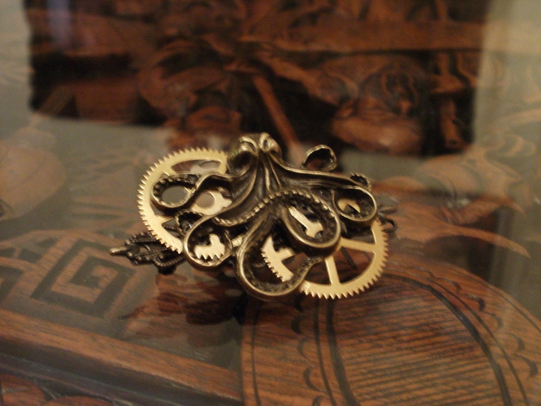 Steampunk Octopus and Gears Barrette