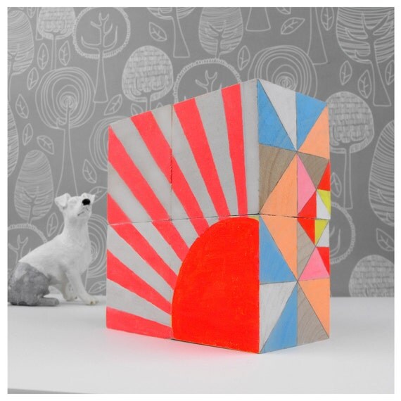 Ornament Geometric Neon Art Blocks x 4