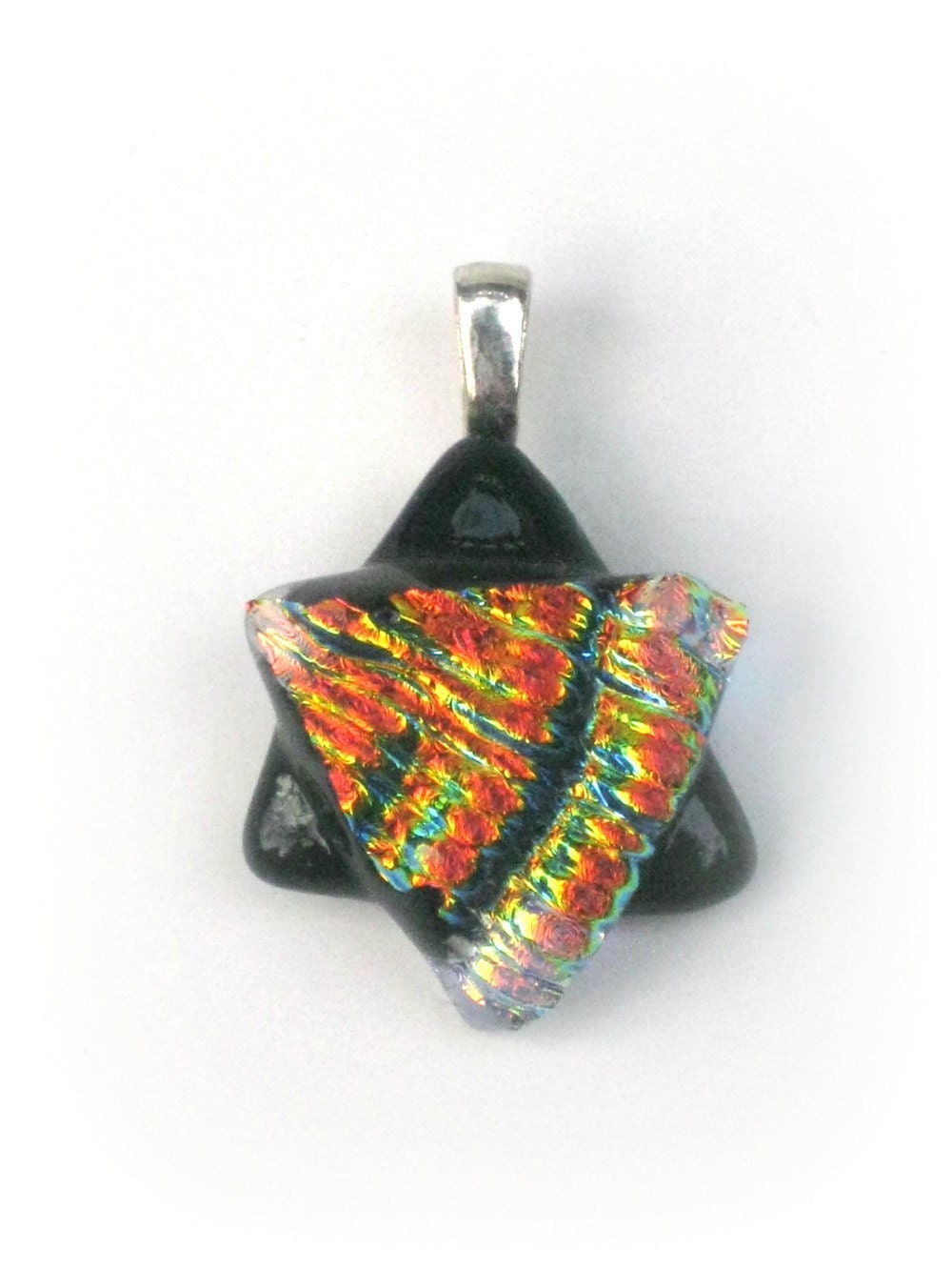 Hanukkah Jewish Star of David Pendant, Dichroic Fused Glass