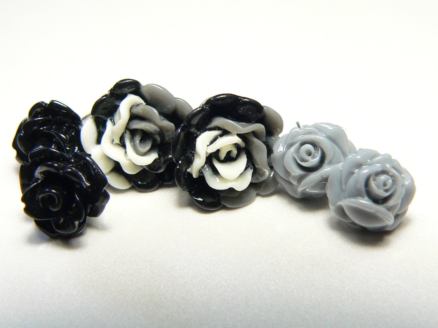 Flower Post Stud Garden Earrings-Black Rose-3 pair sets