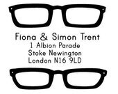 Ideal gift personalized return address rubber stamp retro font / customized rubber stamp / quirky spectacles illustration/ save the date