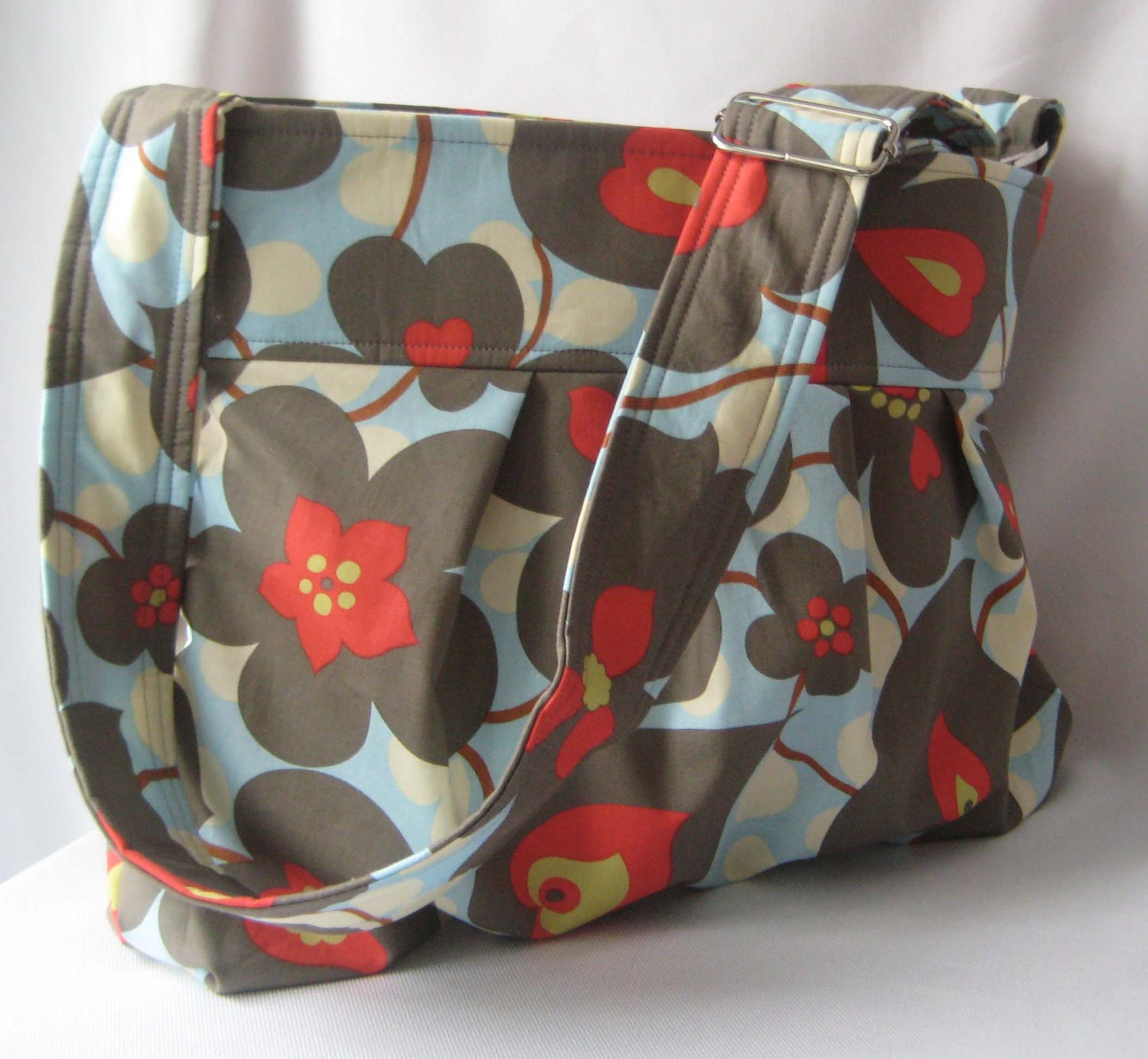 Emma Diaper Bag Medium Cross Body in Morning Glory  Custom Messenger Bag with Elastic Pockets