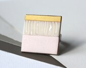 Pastel pink, metallic golden yellow and white lace stripes ring with lace pattern - statement ring