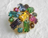 Vintage Czech Glass Rhinestone Brooch, Multi Color