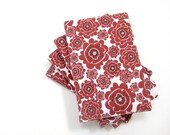 Mid year Planner 2013 2014, ruby red white black A6 journal with handmade material cover, small covered notebook, organic cotton