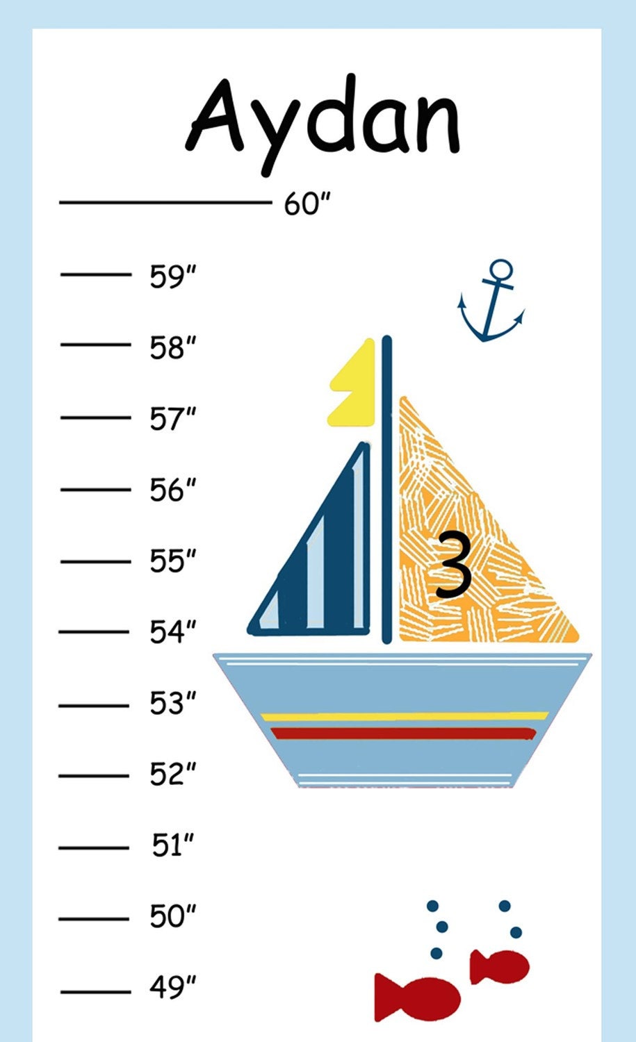 Personalized Baby Sail Boats with Fish Canvas Growth Chart