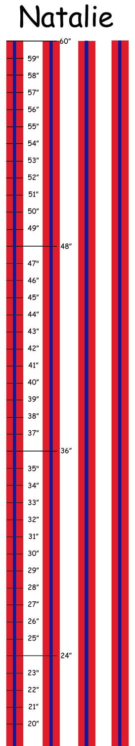 Personalized Red & Navy Blue Striped Canvas Growth Chart - Ribbon