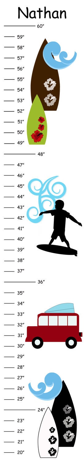Personalized Surfer Boy Canvas Growth Chart