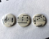 Set of 3 Three Button Badges Vintage Sheet Music D Pin back Retro Music Lover Hipster