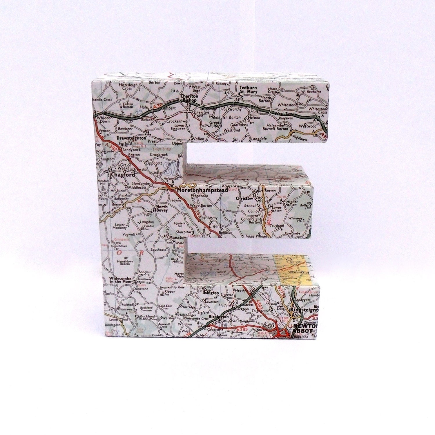 Map Covered 3D Freestanding Letters Any Amount Handmade Initial Number Custom Vintage Homeware