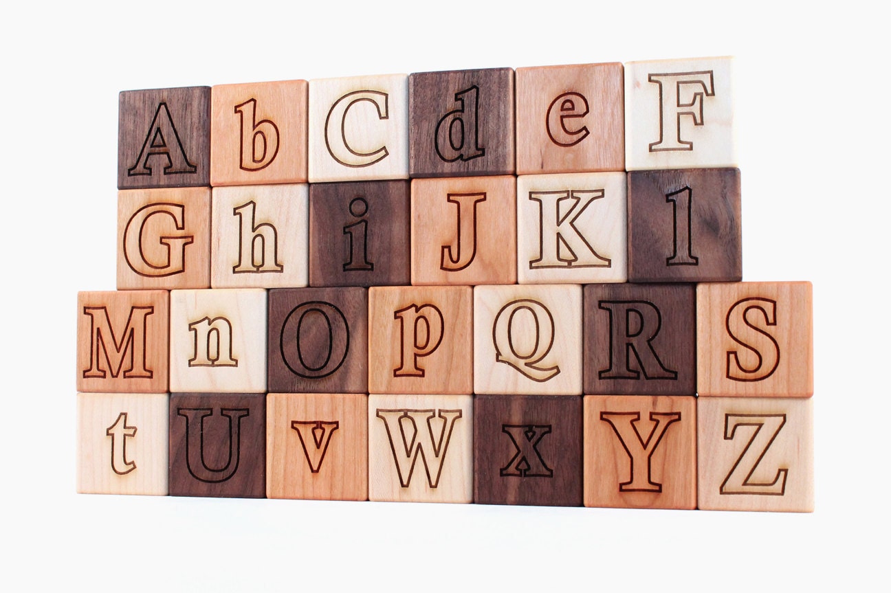26-piece wooden ALPHABET BLOCK set - natural hardwood letter blocks, an educational and eco-friendly classic gift for boy or girl