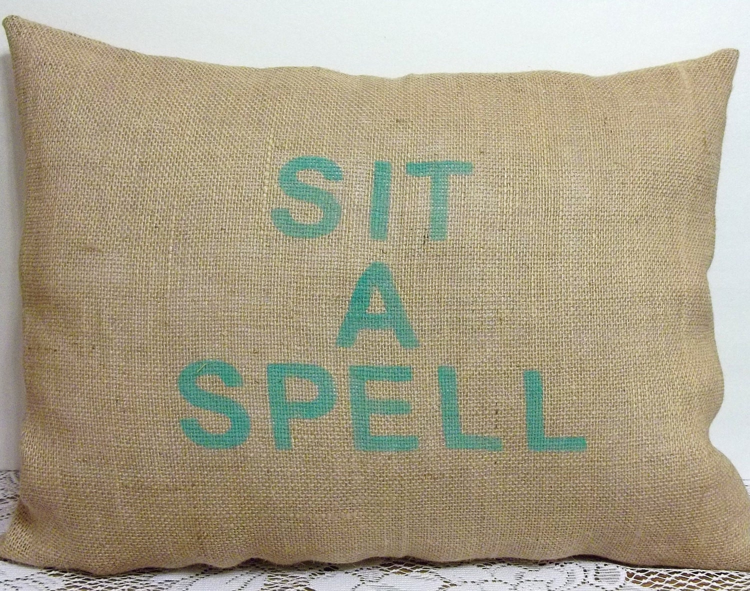Rustic Porch Pillow- Burlap- Relax-  X LG- Stenciled- Patio- Deck-  Home Decor- Country- Shabby Chic