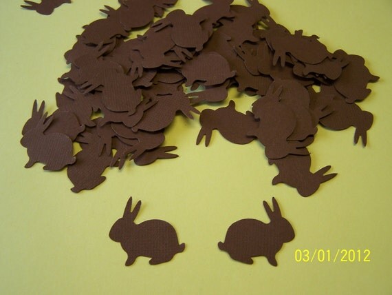 50 Chocolate Brown Sitting Bunny Die Cuts Punch Cutout Confetti Embellishment Scrapbook
