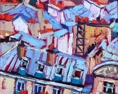 Original Oil Painting Impressionism Cityscape of Paris Roofs 8x10 inches by Elizabeth Elkin.