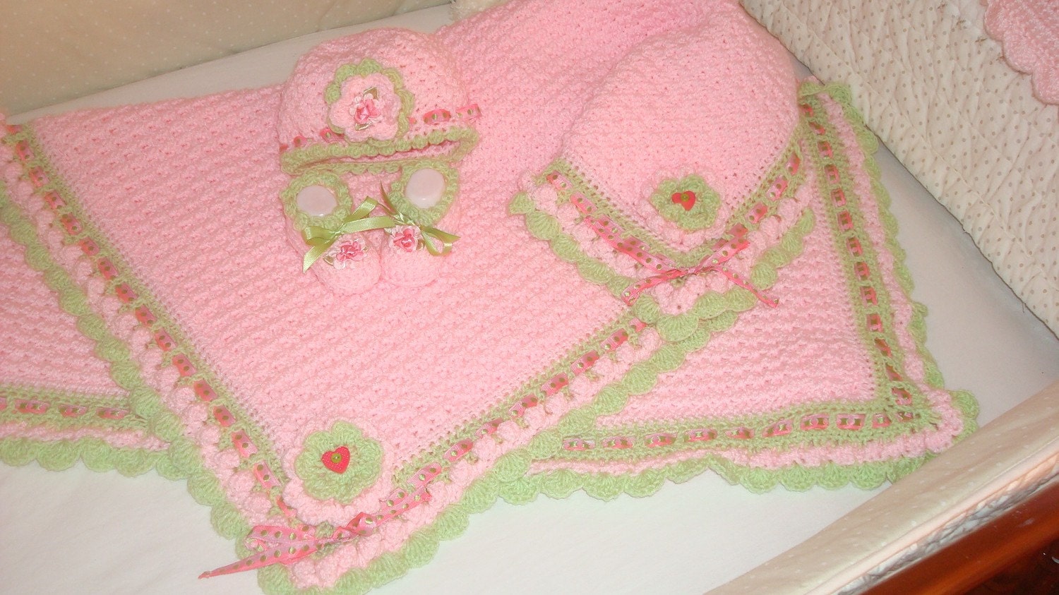 Pink and Green Layette Set
