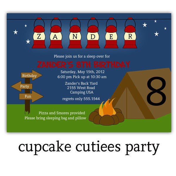 BOYS  Sleep over Camping   Digital Custom Invitation Card Printable  u pRiNt