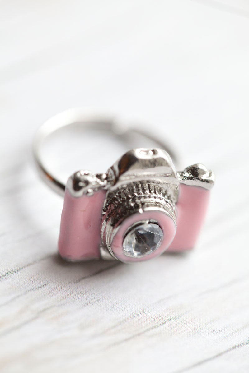 Pink Camera Ring . Enameled . Adjustable . Adorable . LAST ONE