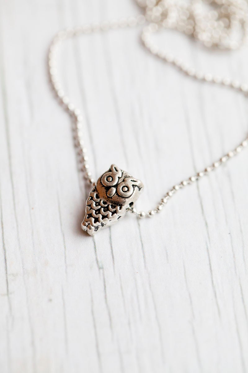 Owl Pendant . Ball chain. Small . Cute . Gift for her