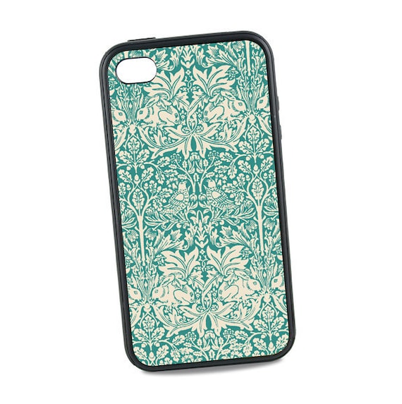 iPhone 4 case, Protective Silicone RubberiPhone 4S Case, William Morris Brother Rabbit Nature Design, Bunny, Spring, iPhone Case