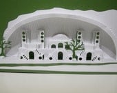 Home Decoration 3D Pop up Card ORIGINAL Origamic Architecture DESIGN of Mediterranean Landscape in White and Green OoAK SIGNED