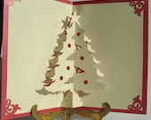 Christmas Tree Pop Up Up Greeting Card Home Décor 3D Handmade Origamic Architecture in Shimmery Metallic Sand  Yellow and Bright Copper.