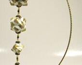 Home Décor 3D Modular Origami Handmade Ornament Geometric Modules in Metallic Shimmery Gold on Metal Ornament Stand OOAK