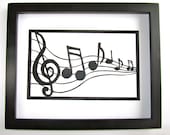 MUSIC Notes Silhouette Paper Cutout Wall and Home Décor ORIGINAL Design For Music Lovers SIGNED Handmade Framed One Of A Kind