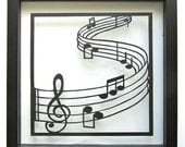 MUSIC Notes Silhouette Paper Cutout Wall and Home Décor ORIGINAL Design For Music Lovers SIGNED Handmade Framed One Of A Kind