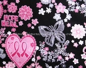 hd035/P - 1 Yard SDLP Cotton Fabric - Pink Heart Lace and Gray Butterfly - Black (W140)