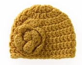 Crochet Baby Girl Hat Mustard Yellow with Flower