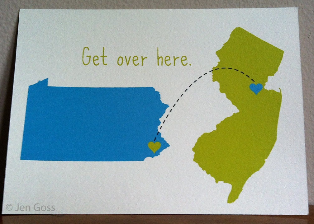 Best friend gift, personalized wedding, relationship, state to state 5" x 7" Print