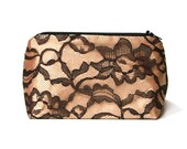 Gold & Black Lace, Makeup Bag - Art Deco, 1920s, Gatsby Bridesmaid Gift, Bridal Accessory Clutch, Vintage 1920s Birthday Gift
