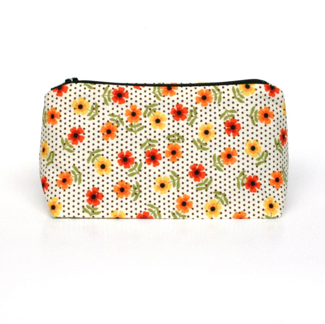 Cosmetic Case in Polka Dot Daisy Poppy- Cosmetic Bag - Country Chic Wedding Bridesmaid Gift, Birthday Gift, Holiday Stocking Stuffer for Her
