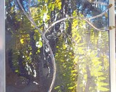 LARGE Sidelight Stained Glass Window Panel -    Blue Glass with Rare Blue Bevel "Falling Leaves"