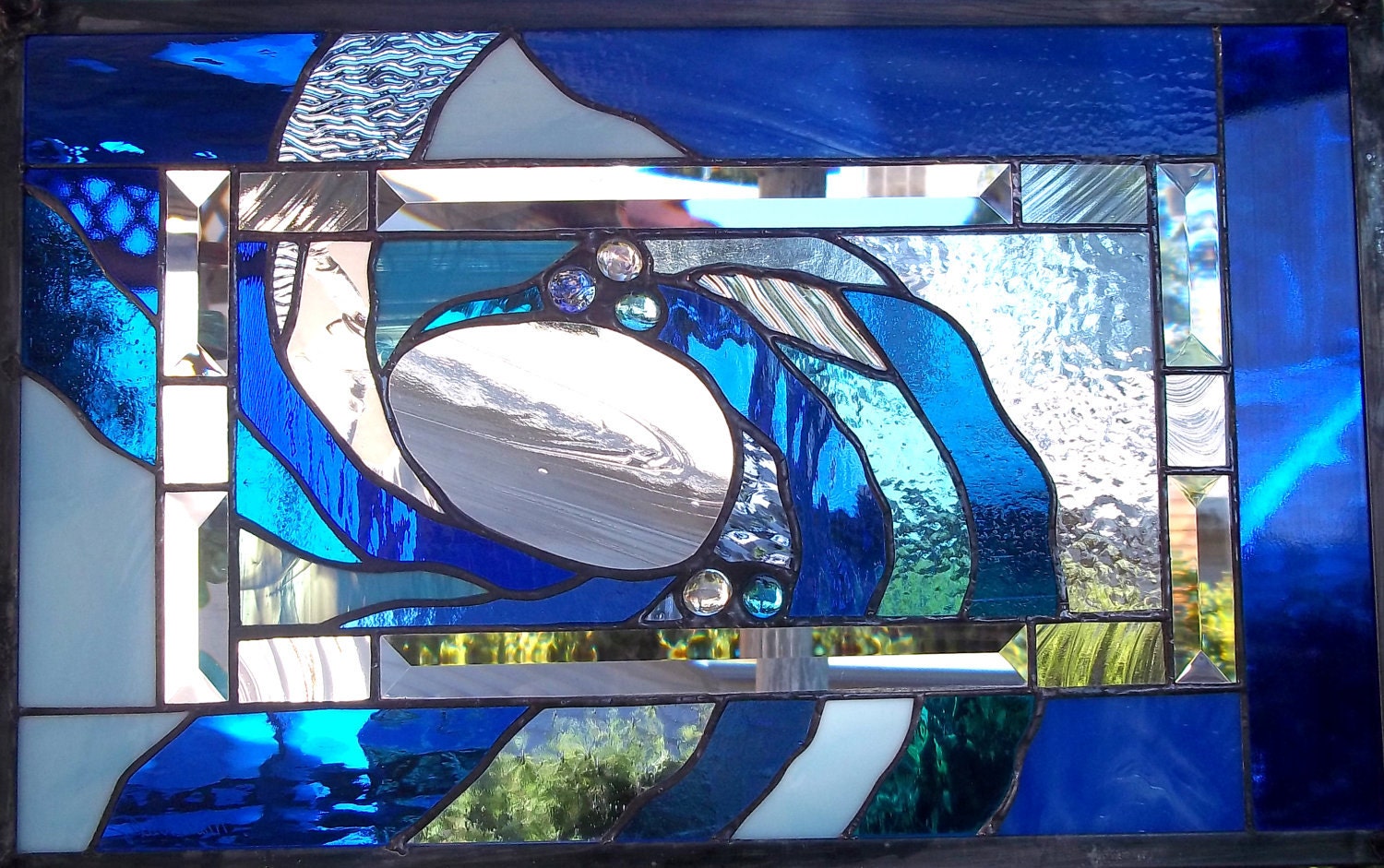 Cresting Wave Stained Glass Window Panel