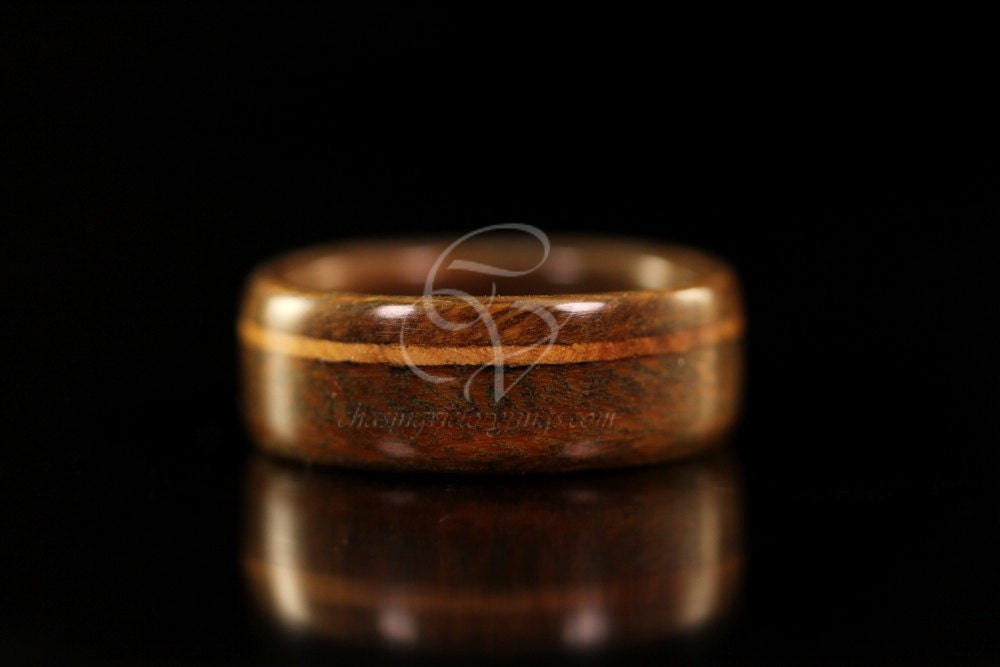 Lignum Vitae Wooden ring (Iron Wood) with Myrtle Burl Inlay