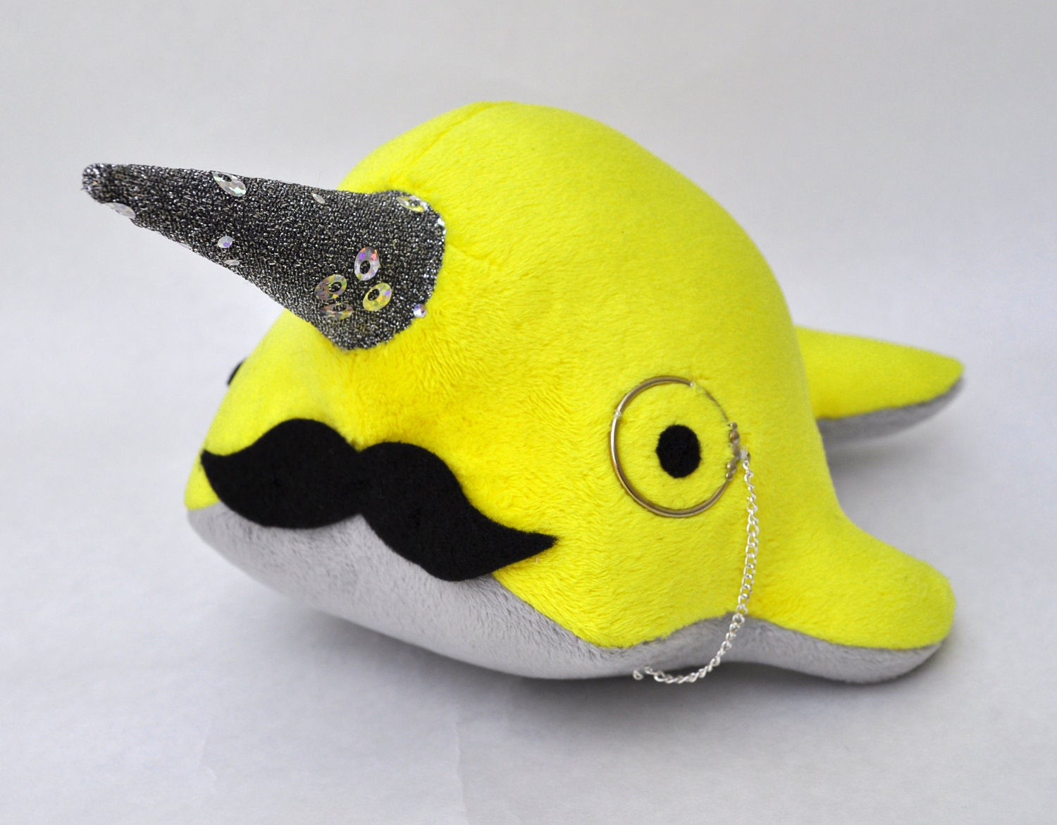 Narwhal Plush - with Mustache and Monocle - Medium - MADE TO ORDER (Choose colors)