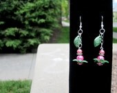 Faerie Wedding Pink & Green Dangle Earrings
