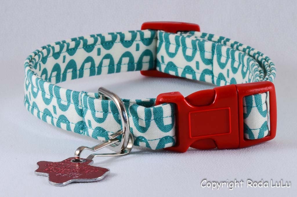 Turquoise and Red - Dog Collar - Adjustable