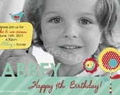 Flower and Bird Birthday Invitation for Girls Cute