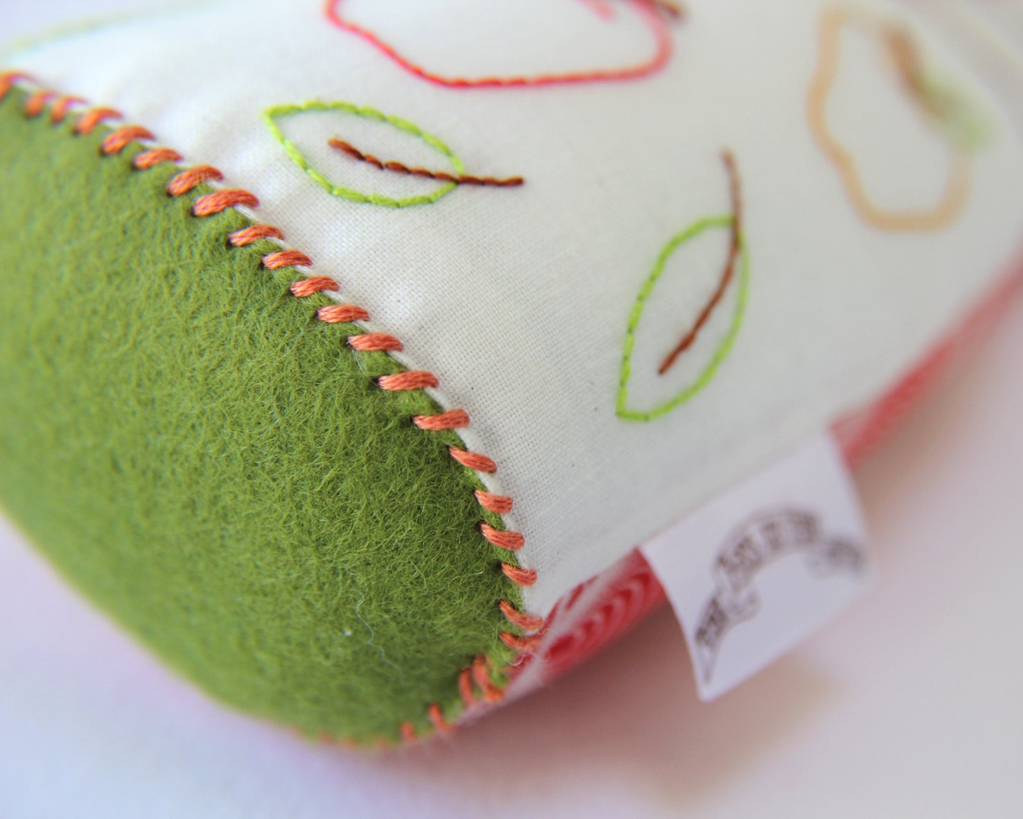 Fox Plush Softie Stuffed Fabric with Embroidered Apples