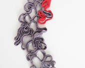 River topography- crocheted cuff bracelet- red and grey crochet -ooak - aplusdesignnn