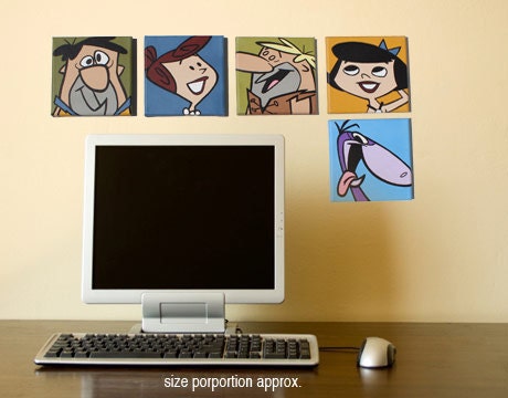 Five FLINTSTONES Mini Cartoon Canvas Paintings