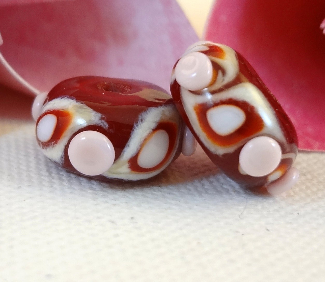 Lampwork Bead Pair - 'Sweetheart Swirl'