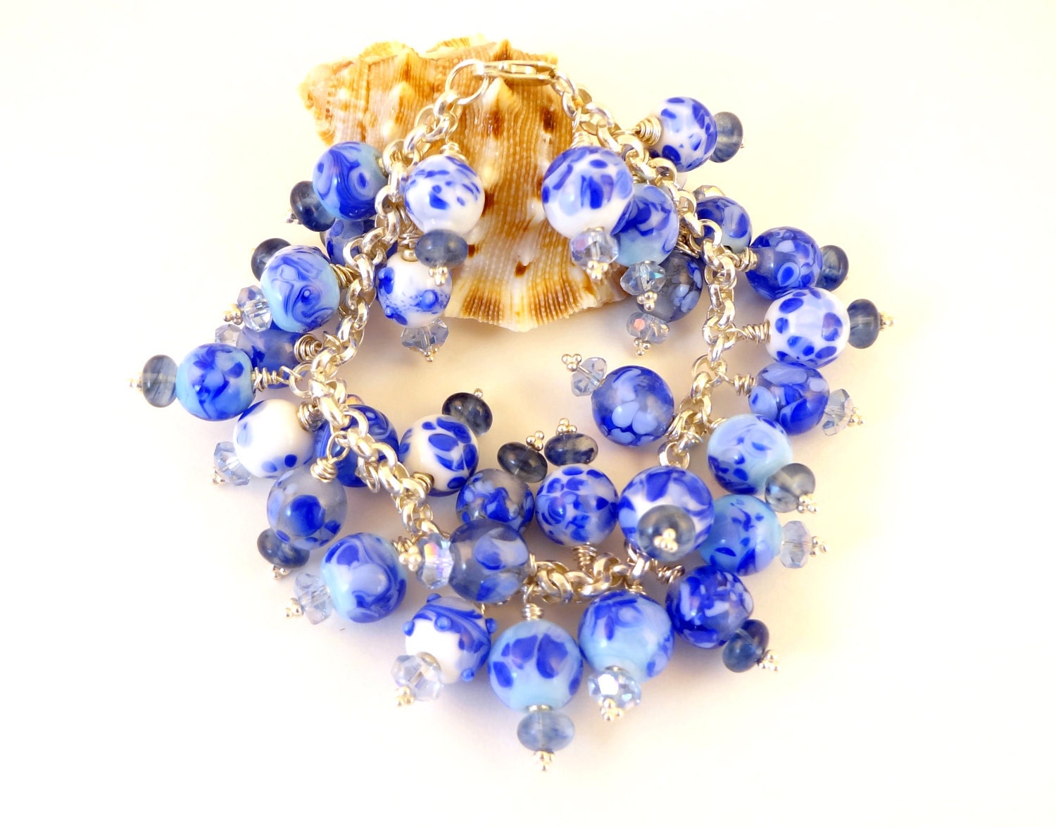 Lampwork Bead Bracelet  - 'Bonnie Blue'