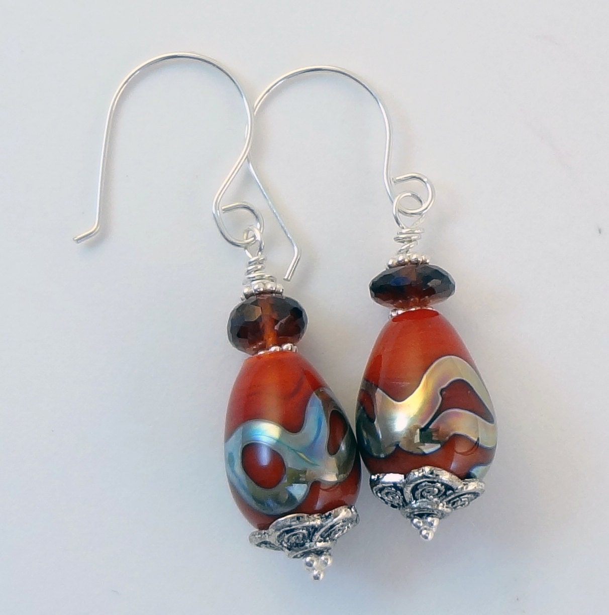 Earrings Beaded Lampwork Beads   - ' Red Rover'